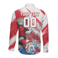 Personalized South Korea White Tiger Soccer Long Sleeve Button Shirt Fierce Football Mascot Korean Flag