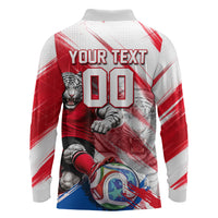 Personalized South Korea White Tiger Soccer Long Sleeve Polo Shirt Fierce Football Mascot Korean Flag