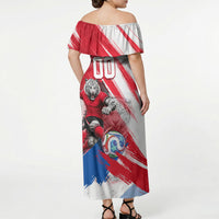 Personalized South Korea White Tiger Soccer Off Shoulder Maxi Dress Fierce Football Mascot Korean Flag