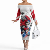 Personalized South Korea White Tiger Soccer Off The Shoulder Long Sleeve Dress Fierce Football Mascot Korean Flag