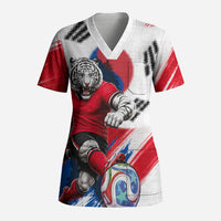 Personalized South Korea White Tiger Soccer Scrub Top Fierce Football Mascot Korean Flag