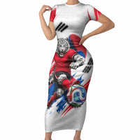 Personalized South Korea White Tiger Soccer Short Sleeve Bodycon Dress Fierce Football Mascot Korean Flag