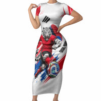 Personalized South Korea White Tiger Soccer Short Sleeve Bodycon Dress Fierce Football Mascot Korean Flag