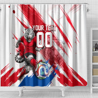 Personalized South Korea White Tiger Soccer Shower Curtain Fierce Football Mascot Korean Flag