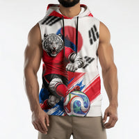 Personalized South Korea White Tiger Soccer Sleeveless Hoodie Fierce Football Mascot Korean Flag