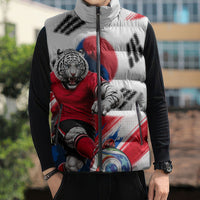 Personalized South Korea White Tiger Soccer Sleeveless Puffer Jacket Fierce Football Mascot Korean Flag