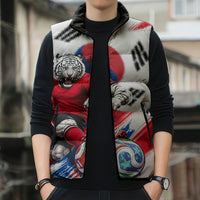 Personalized South Korea White Tiger Soccer Sleeveless Puffer Jacket Fierce Football Mascot Korean Flag