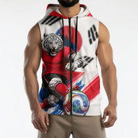 Personalized South Korea White Tiger Soccer Sleeveless Zip Hoodie Fierce Football Mascot Korean Flag