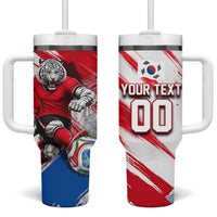 Personalized South Korea White Tiger Soccer Tumbler With Handle Fierce Football Mascot Korean Flag