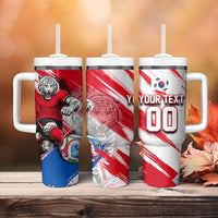 Personalized South Korea White Tiger Soccer Tumbler With Handle Fierce Football Mascot Korean Flag