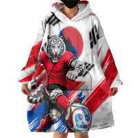 Personalized South Korea White Tiger Soccer Wearable Blanket Hoodie Fierce Football Mascot Korean Flag