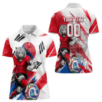 Personalized South Korea White Tiger Soccer Women Polo Shirt Fierce Football Mascot Korean Flag