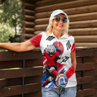 Personalized South Korea White Tiger Soccer Women Polo Shirt Fierce Football Mascot Korean Flag
