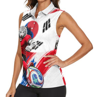 Personalized South Korea White Tiger Soccer Women Sleeveless Polo Shirt Fierce Football Mascot Korean Flag