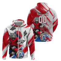 Personalized South Korea White Tiger Soccer Zip Hoodie Fierce Football Mascot Korean Flag
