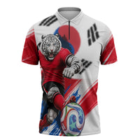 Personalized South Korea White Tiger Soccer Zipper Polo Shirt Fierce Football Mascot Korean Flag