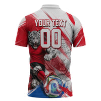 Personalized South Korea White Tiger Soccer Zipper Polo Shirt Fierce Football Mascot Korean Flag