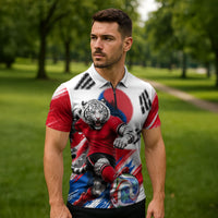 Personalized South Korea White Tiger Soccer Zipper Polo Shirt Fierce Football Mascot Korean Flag