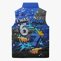 7th Birthday Boys Sleeveless Puffer Jacket I was 6 Now Im 7 Gaming And Tech Theme