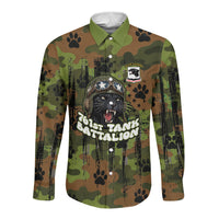 761st Tank Battalion African American Long Sleeve Button Shirt Black Panthers Cartoon Mascot - Military History Camouflage Paw