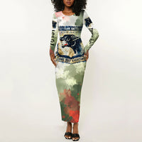 761st Tank Battalion Long Sleeve Bodycon Dress Black Panthers - Come Out Fighting - Military Watercolor