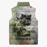 761st Tank Battalion Sleeveless Puffer Jacket Black Panthers - Come Out Fighting - Military Watercolor