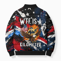 4th Of July WTF Is A Kilometer Patriotic Eagle Bomber Puffer Jacket American Flag George Washington