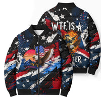 4th Of July WTF Is A Kilometer Patriotic Eagle Bomber Puffer Jacket American Flag George Washington