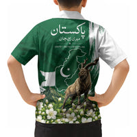 Pakistan Independence Day August 14 Kid Hawaiian Shirt Patriotic Markhor Heritage Landmarks And Jasmine