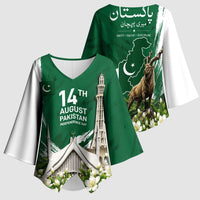 Pakistan Independence Day August 14 Kimono Sleeve Blouse Patriotic Markhor Heritage Landmarks And Jasmine