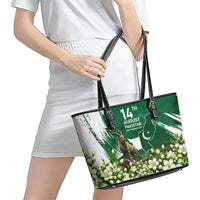 Pakistan Independence Day August 14 Leather Tote Bag Patriotic Markhor Heritage Landmarks And Jasmine