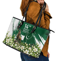 Pakistan Independence Day August 14 Leather Tote Bag Patriotic Markhor Heritage Landmarks And Jasmine