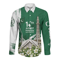 Pakistan Independence Day August 14 Long Sleeve Button Shirt Patriotic Markhor Heritage Landmarks And Jasmine