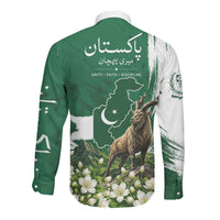 Pakistan Independence Day August 14 Long Sleeve Button Shirt Patriotic Markhor Heritage Landmarks And Jasmine