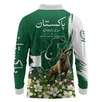 Pakistan Independence Day August 14 Long Sleeve Polo Shirt Patriotic Markhor Heritage Landmarks And Jasmine