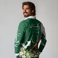 Pakistan Independence Day August 14 Long Sleeve Polo Shirt Patriotic Markhor Heritage Landmarks And Jasmine