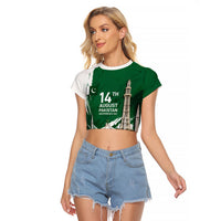 Pakistan Independence Day August 14 Raglan Cropped T Shirt Patriotic Markhor Heritage Landmarks And Jasmine