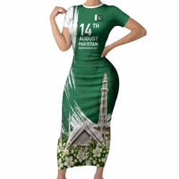 Pakistan Independence Day August 14 Short Sleeve Bodycon Dress Patriotic Markhor Heritage Landmarks And Jasmine