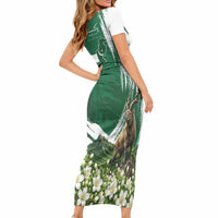 Pakistan Independence Day August 14 Short Sleeve Bodycon Dress Patriotic Markhor Heritage Landmarks And Jasmine