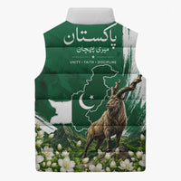 Pakistan Independence Day August 14 Sleeveless Puffer Jacket Patriotic Markhor Heritage Landmarks And Jasmine