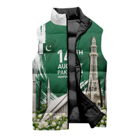 Pakistan Independence Day August 14 Sleeveless Puffer Jacket Patriotic Markhor Heritage Landmarks And Jasmine