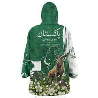 Pakistan Independence Day August 14 Wearable Blanket Hoodie Patriotic Markhor Heritage Landmarks And Jasmine
