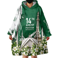 Pakistan Independence Day August 14 Wearable Blanket Hoodie Patriotic Markhor Heritage Landmarks And Jasmine