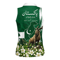 Pakistan Independence Day August 14 Women Sleeveless Polo Shirt Patriotic Markhor Heritage Landmarks And Jasmine