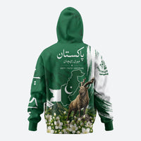 Pakistan Independence Day August 14 Zip Hoodie Patriotic Markhor Heritage Landmarks And Jasmine