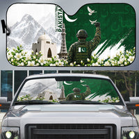 Pakistan Independence Day Auto Sun Shade Patriotic Soldier Heritage Landmarks And Jasmine