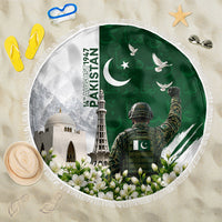 Pakistan Independence Day Beach Blanket Patriotic Soldier Heritage Landmarks And Jasmine
