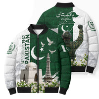 Pakistan Independence Day Bomber Puffer Jacket Patriotic Soldier Heritage Landmarks And Jasmine