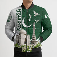 Pakistan Independence Day Bomber Puffer Jacket Patriotic Soldier Heritage Landmarks And Jasmine