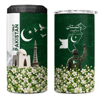 Pakistan Independence Day 4 in 1 Can Cooler Tumbler Patriotic Soldier Heritage Landmarks And Jasmine
